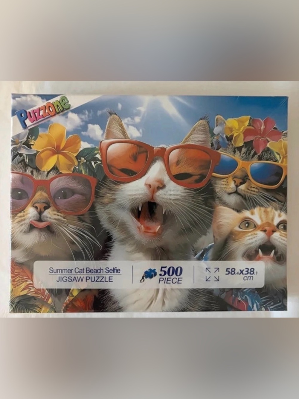 Summer Cats Beach Selfie 500-Piece Jigsaw Puzzle - Orange Sunglasses